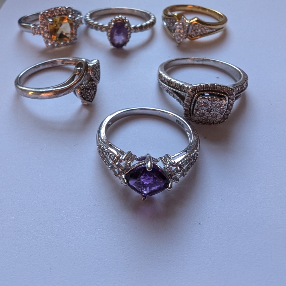 Elegant Silver and Gold Ring Set with Purple and Yellow Stones